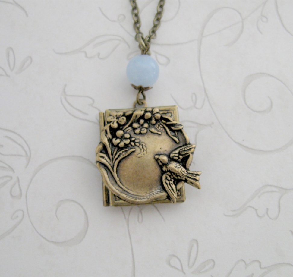 Bird locket necklace, nature inspired, book style locket