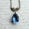 Blue crystal pendant necklace, vintage inspired
