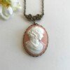Lady cameo necklace, vintage inspired, large pendant - Image 2