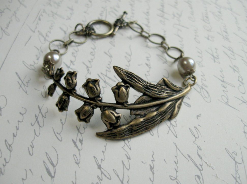 Lily of the valley bracelet, vintage inspired, nature jewelry, brass