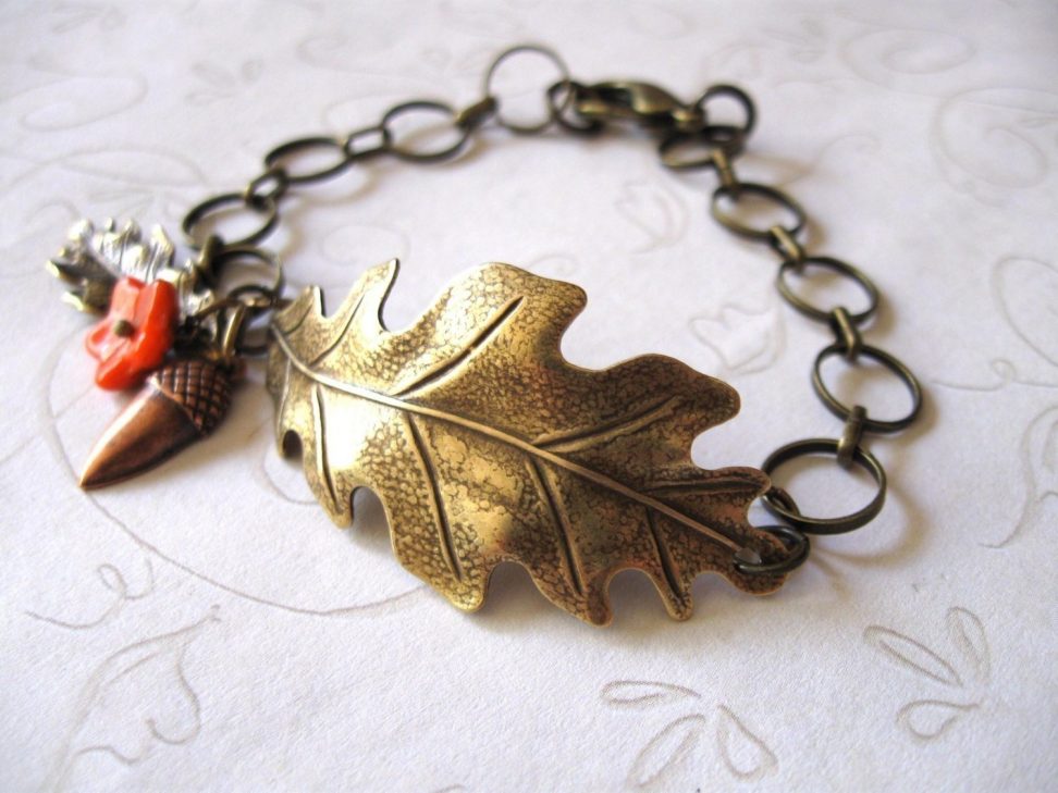 Oak leaf bracelet, nature jewelry, acorn charm